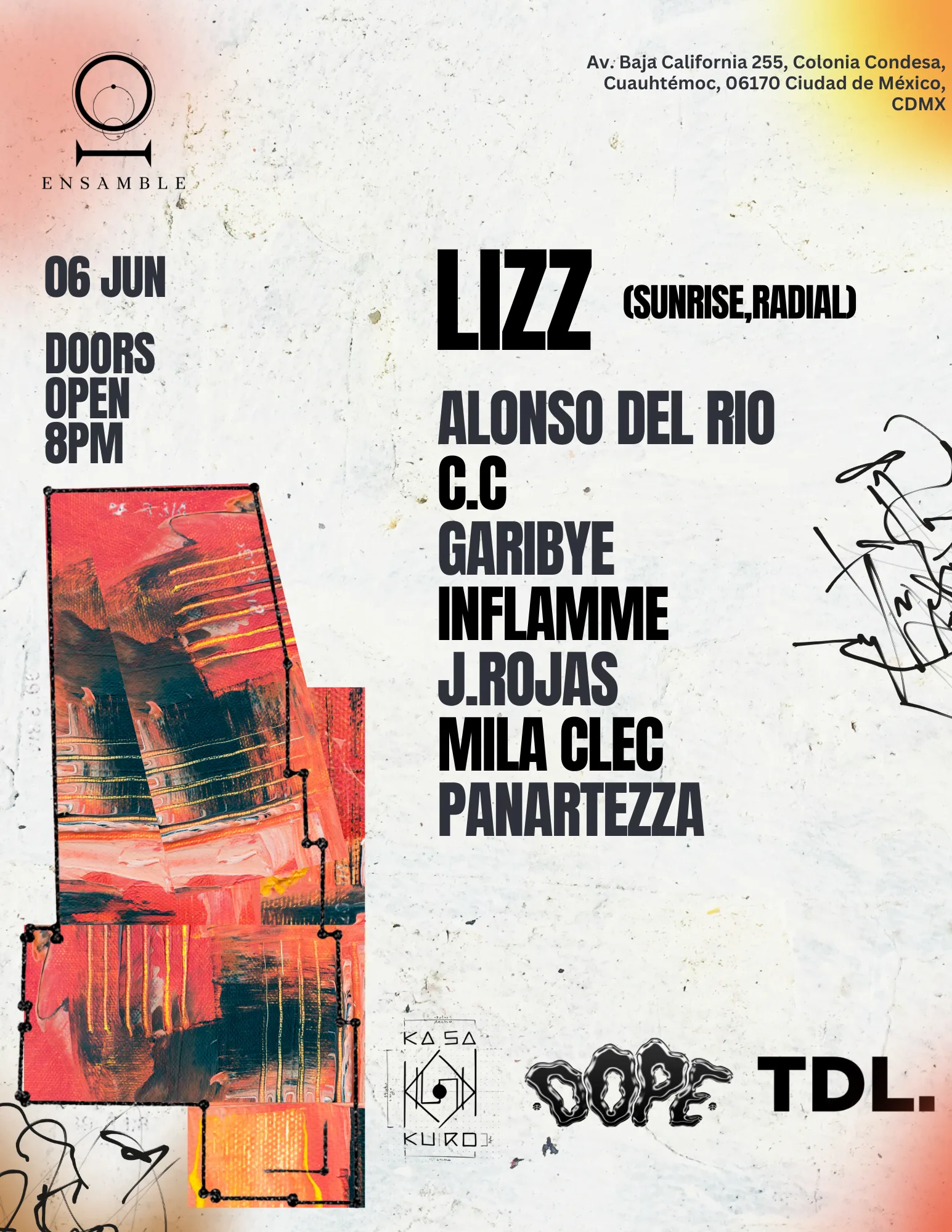 Flyer de Trascendental & Kasa Kuro invites Lizz