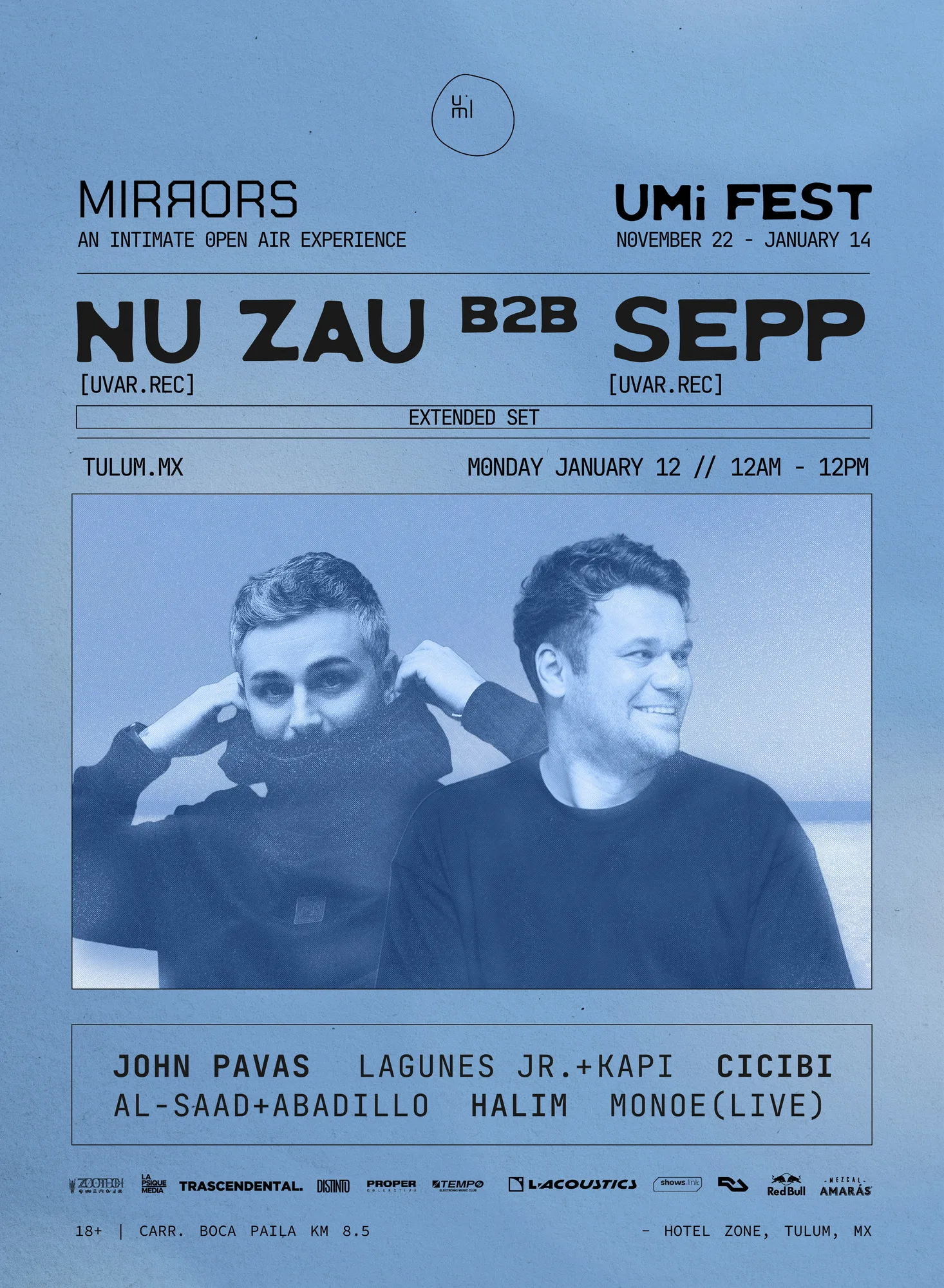 Flyer de UMi Fest presents Mirrors w/ Nu Zau & Sepp